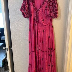 Pink Embroidered Maxi Dress